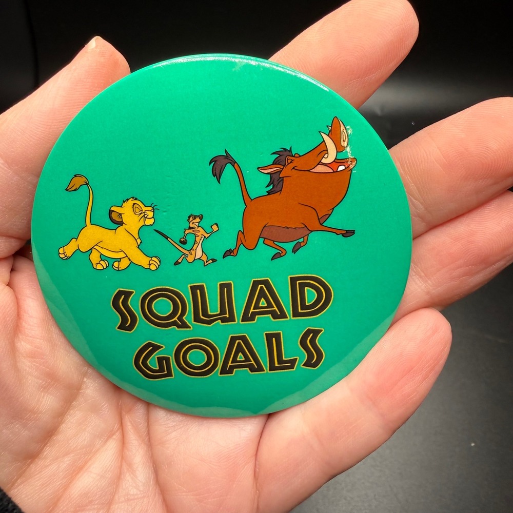 Disney Lion King Squad Goals Pin Simba Timon Pumbaa‎ Green 3 Inch Button Badge